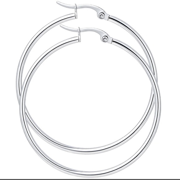 Waterproof  Stainless Steel Medium Hoop Earrings Silver Arracadas Acero - Picture 2 of 6